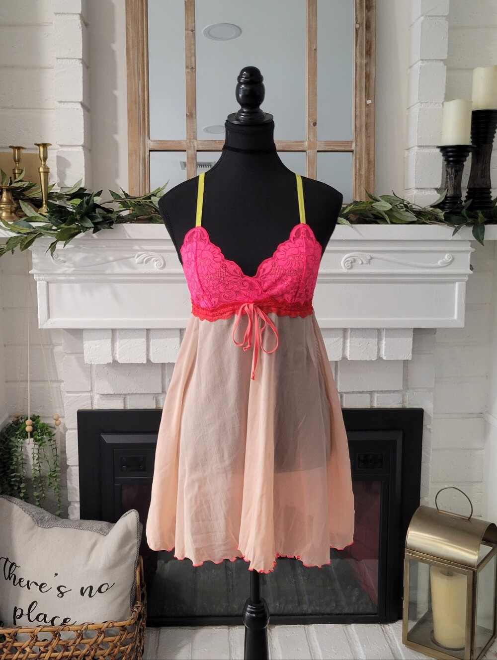 We Are Hah Pink & Cream Lace Babydoll Coquette Nightdress Size Xs